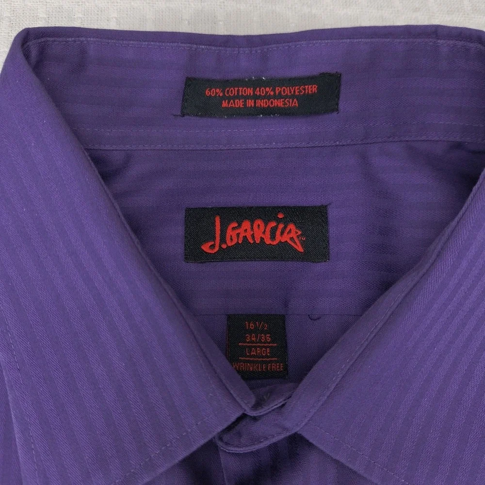 J Garcia‎ Mens Large Purple Tonal Stripe Long Sleeve Wrinkle Free Dress Shirt